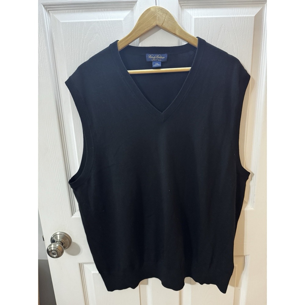 Brooks Brothers Sweater Vest Mens 2XL  NavyBlue Merino Wool Plaid V Neck Preppy